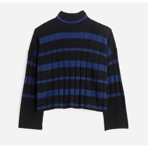 Madewell Ribbed Cashmere-Wool Blend Pullover Sweater Sz M Cobalt Stripe Mockneck